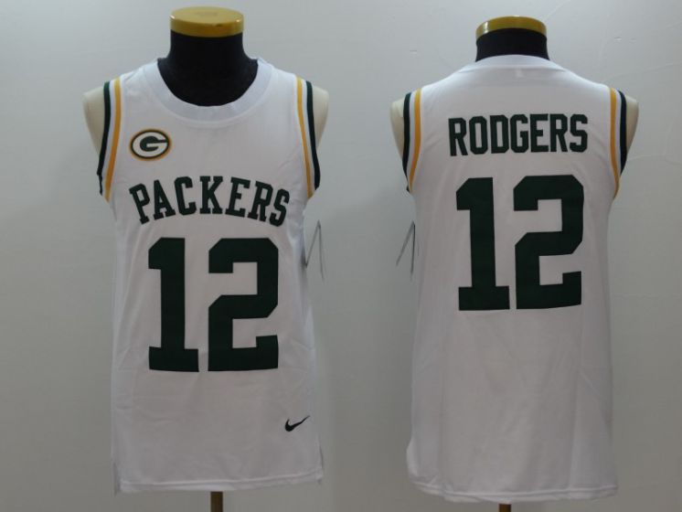 Men Green Bay Packers #12 Rodgers White Rush Player Name Number Tank Top stitched NFL Jerseys